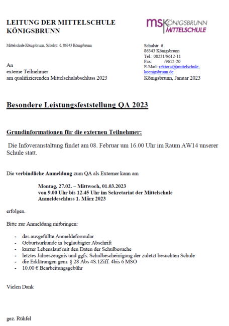 Informationsveranstaltung QA für externe Teilnehmer